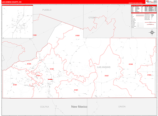 Las Animas County, CO Zip Code Map